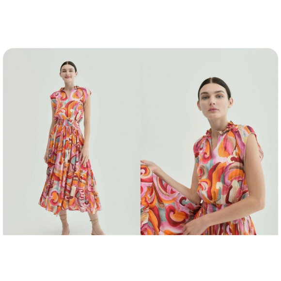 Chufy Dresses & Skirts - Chufy Cairo Orange Multi Print Cotton Maxi Dress Size Large